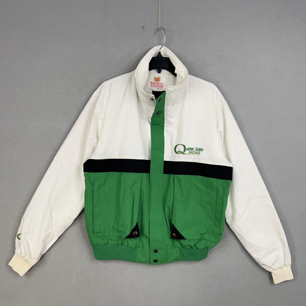 Vintage Quaker State Racing Jacket Mens XL White Green Colorblock Bomber 90s